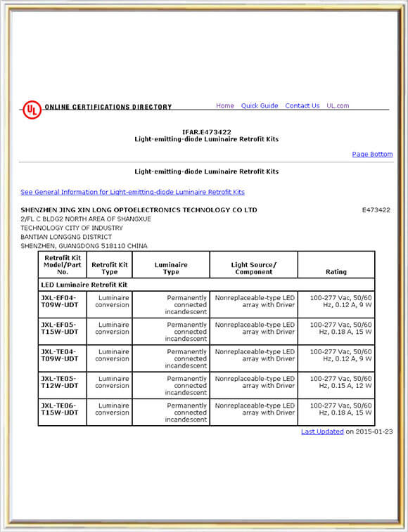 Retrofit Kit UL Certification