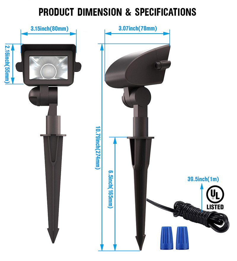 5w 12v landscape light product dimension