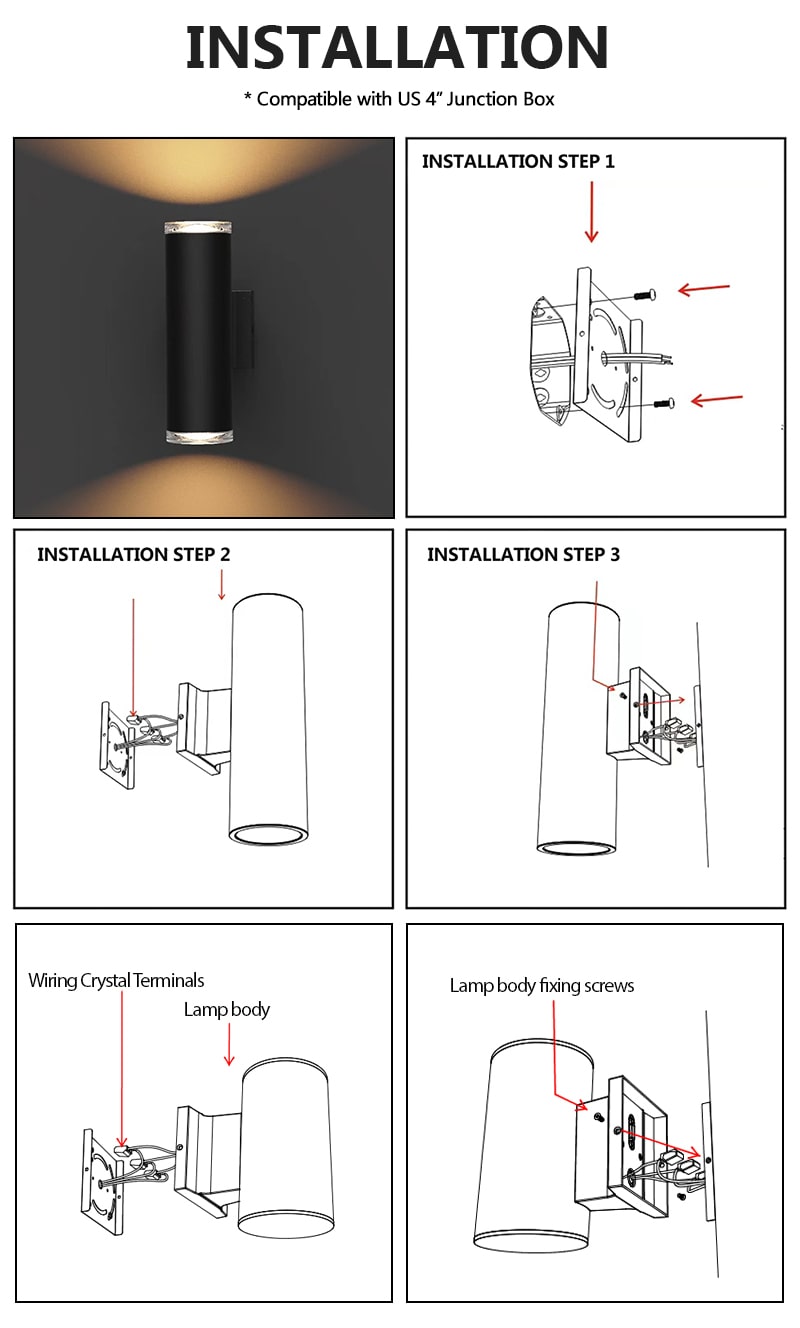 Cylinder Up and Down Wall Light is easy to install