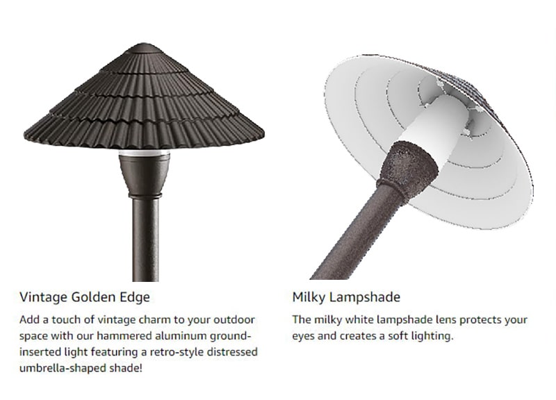 3w mushroom shape landscape light with vintage golden edge and milky lampshade