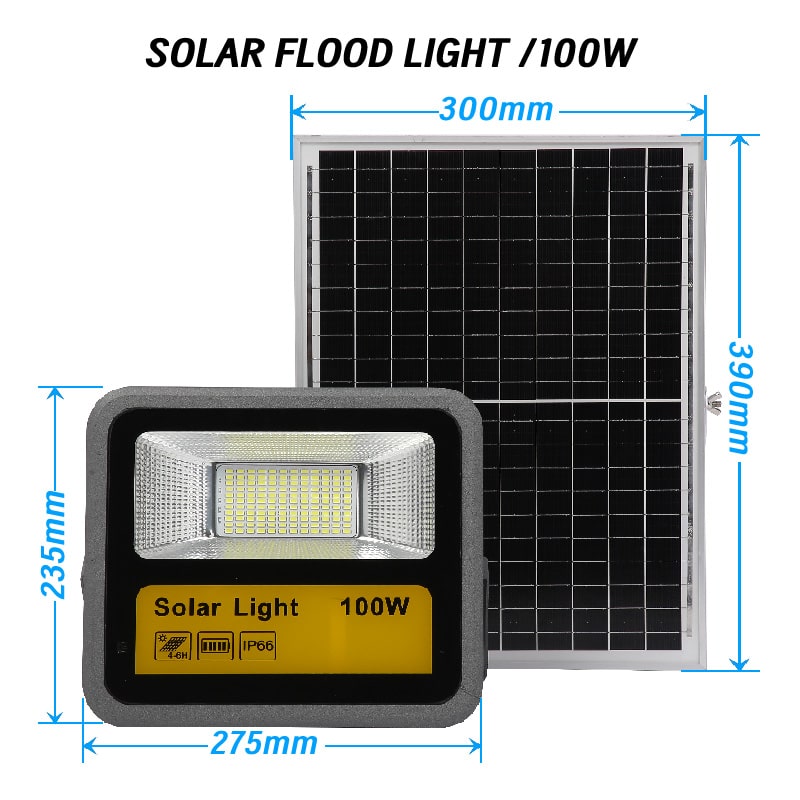 100w solar flood light product size large solar panel
