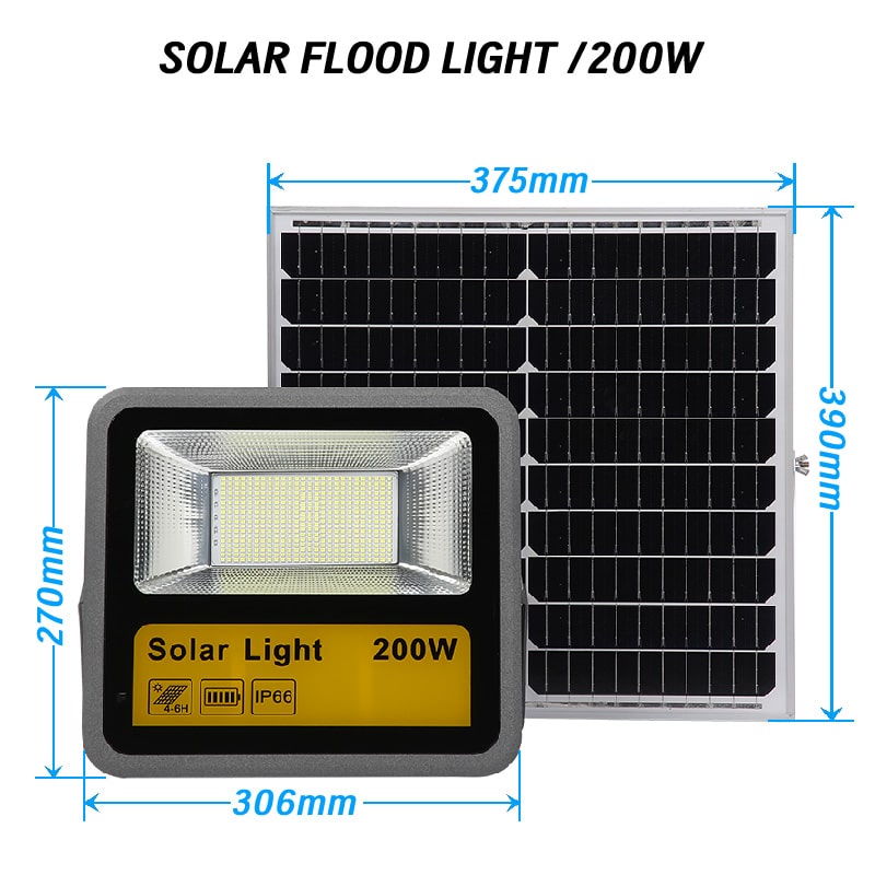 200w solar flood light product size large solar panel