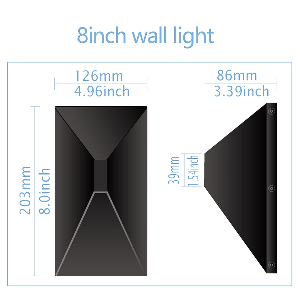 product Sizes of 8 inch 12w 5cct led wall light