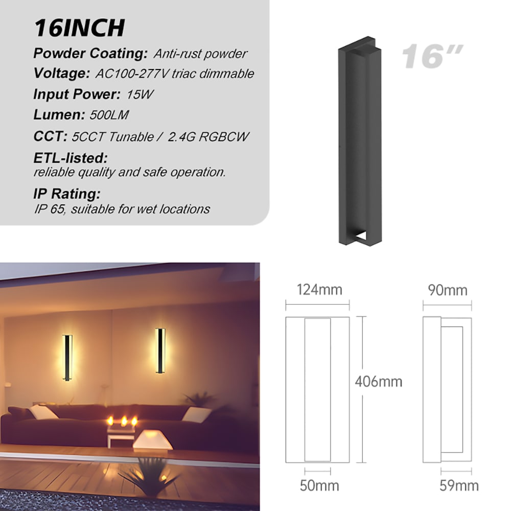 16 Inch Linear Wall Lamp detail sizes