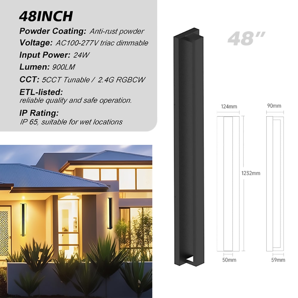 48 Inch Linear Wall Lamp detail sizes