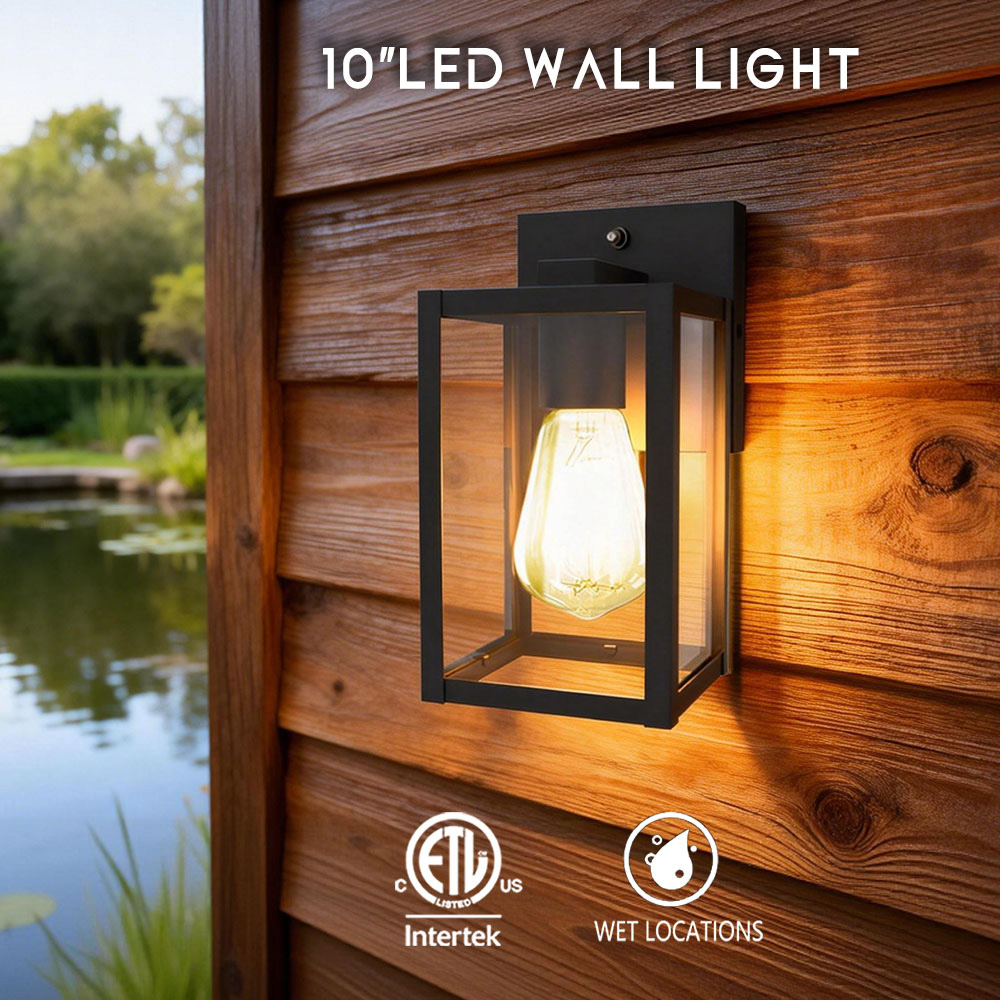 10 Inch E26 Sockets & Glass Shade Outdoor Wall Light, Light Source Replaceable