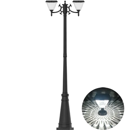 Goldsuno Two Head Solar LED Lamp Post, Diamond Shape PC Lens Beautiful Solar Post Light for Garden & Pathway