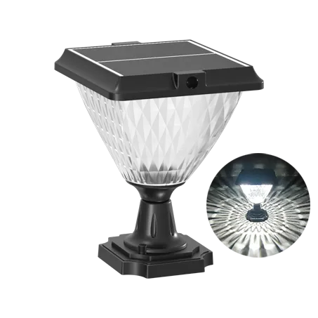 Goldsuno Diamond Solar Pillar Lamp Post Light With 3-Inch Mounting Base, Die Cast Aluminum With Diamond Shape PC, Solar Pillar Light For Gate Column, Driveway, Fence, Garden