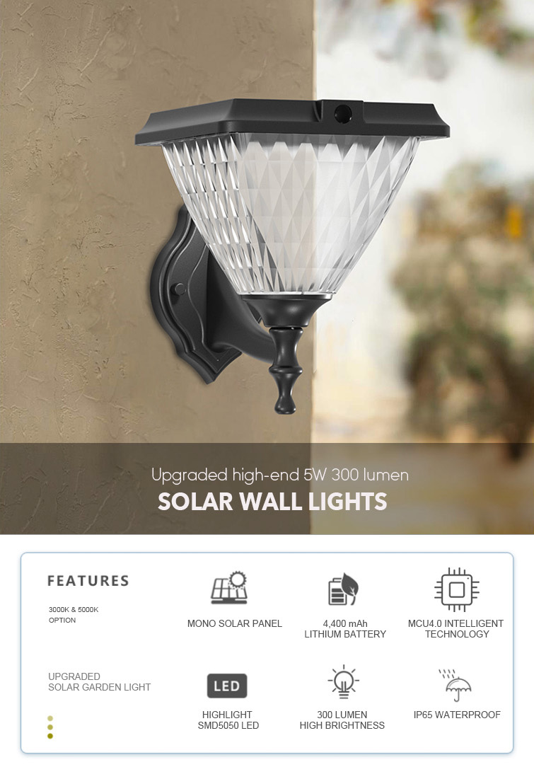 Diamond Shape PC Shade Solar Wall Mounted Light