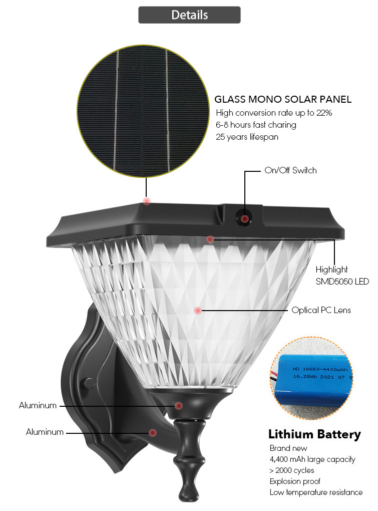 diamond solar wall light product features