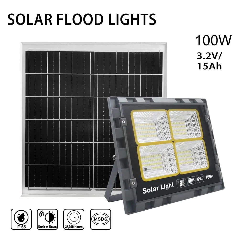 100W Solar Flood Lights, 9000 Lumen With 6V/25W Mono Solar Panel