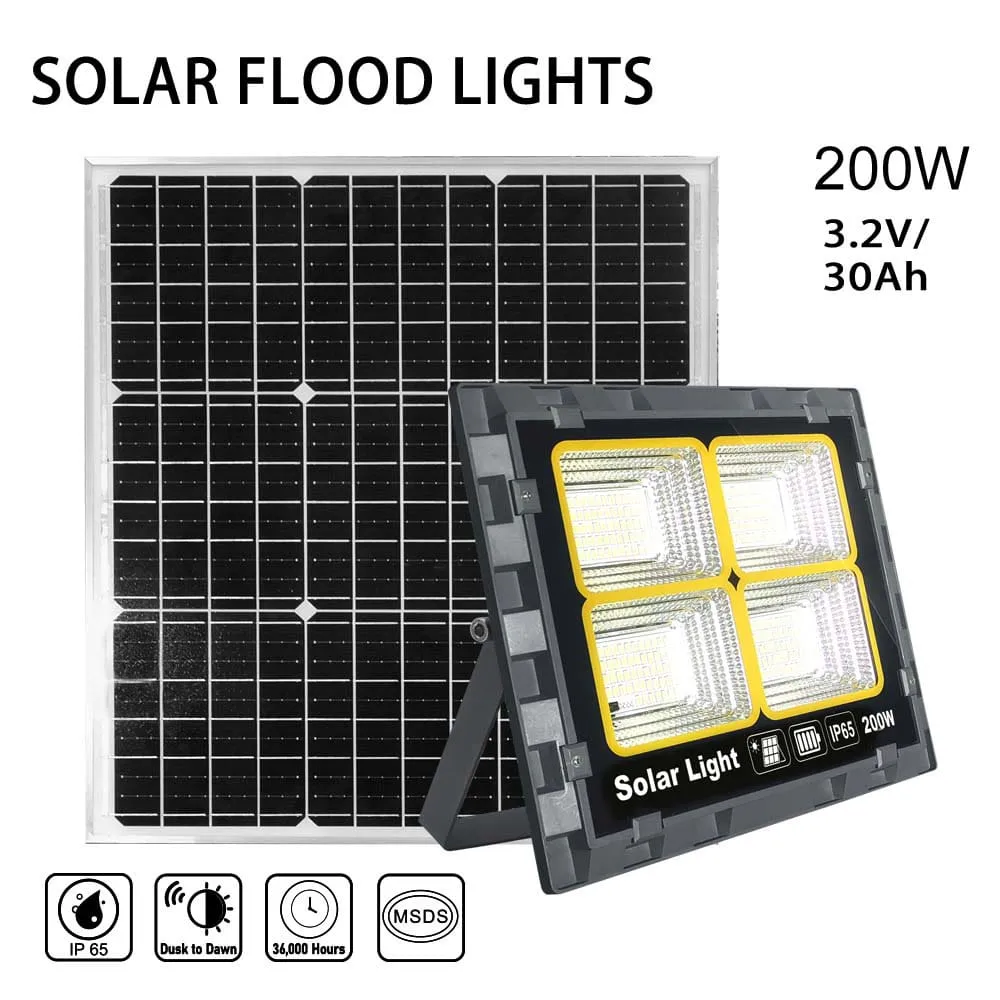 200W Solar Flood Lights, 18000 Lumen With 6V/40W Mono Solar Panel
