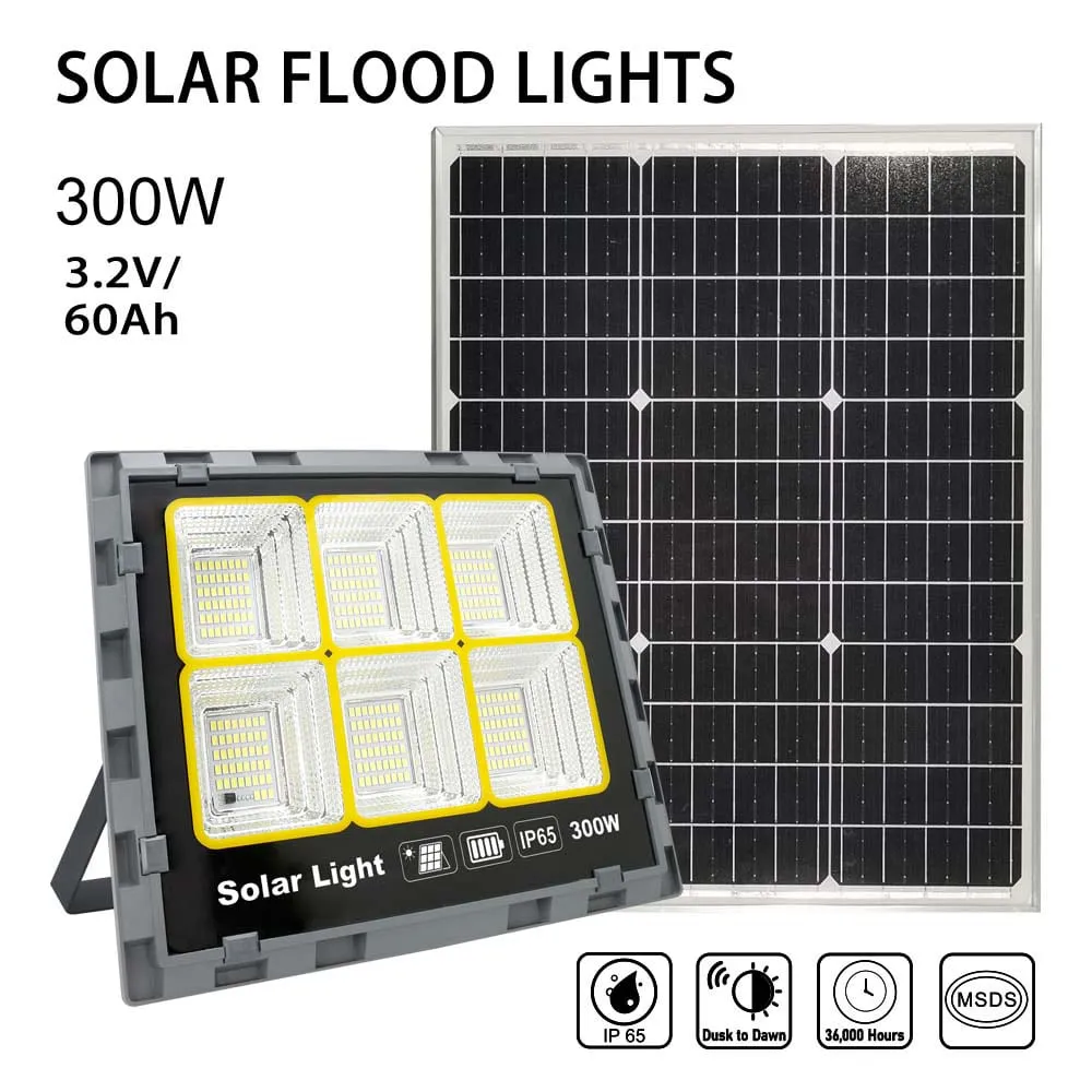 300W Solar Flood Lights, 27000 Lumen With 6V/70W Mono Solar Panel