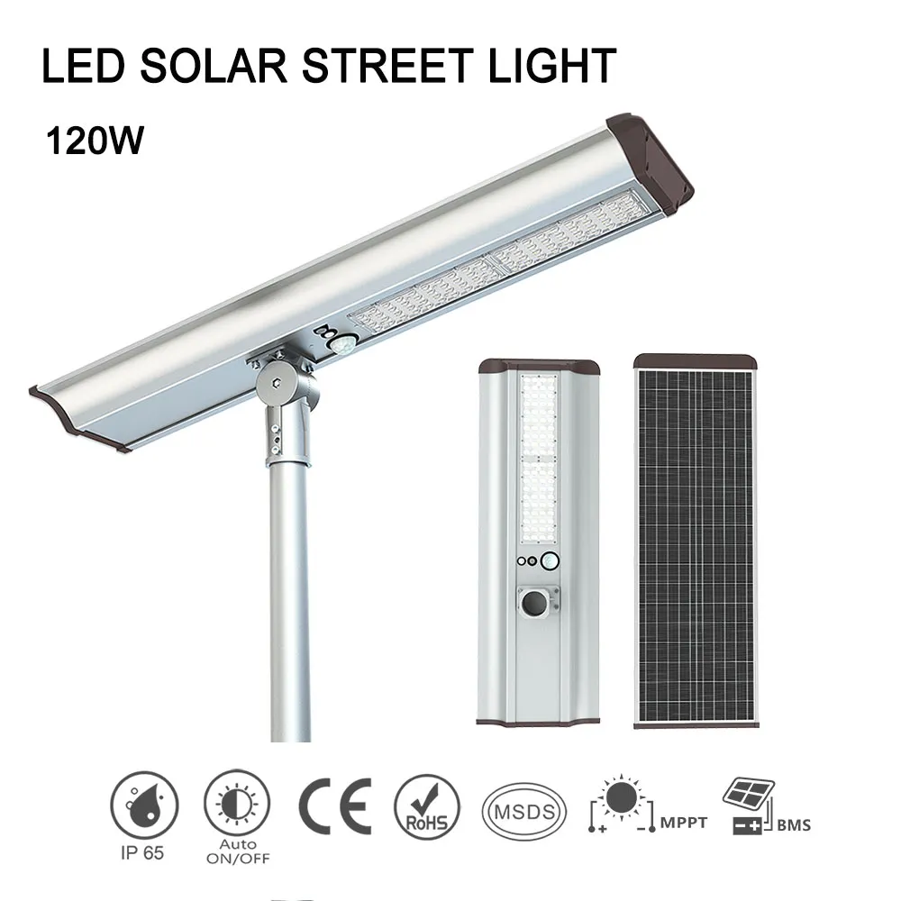 120W Integrated Solar Street Lights, 7000 Lumens High Brightness Solar Steetlights for Highway