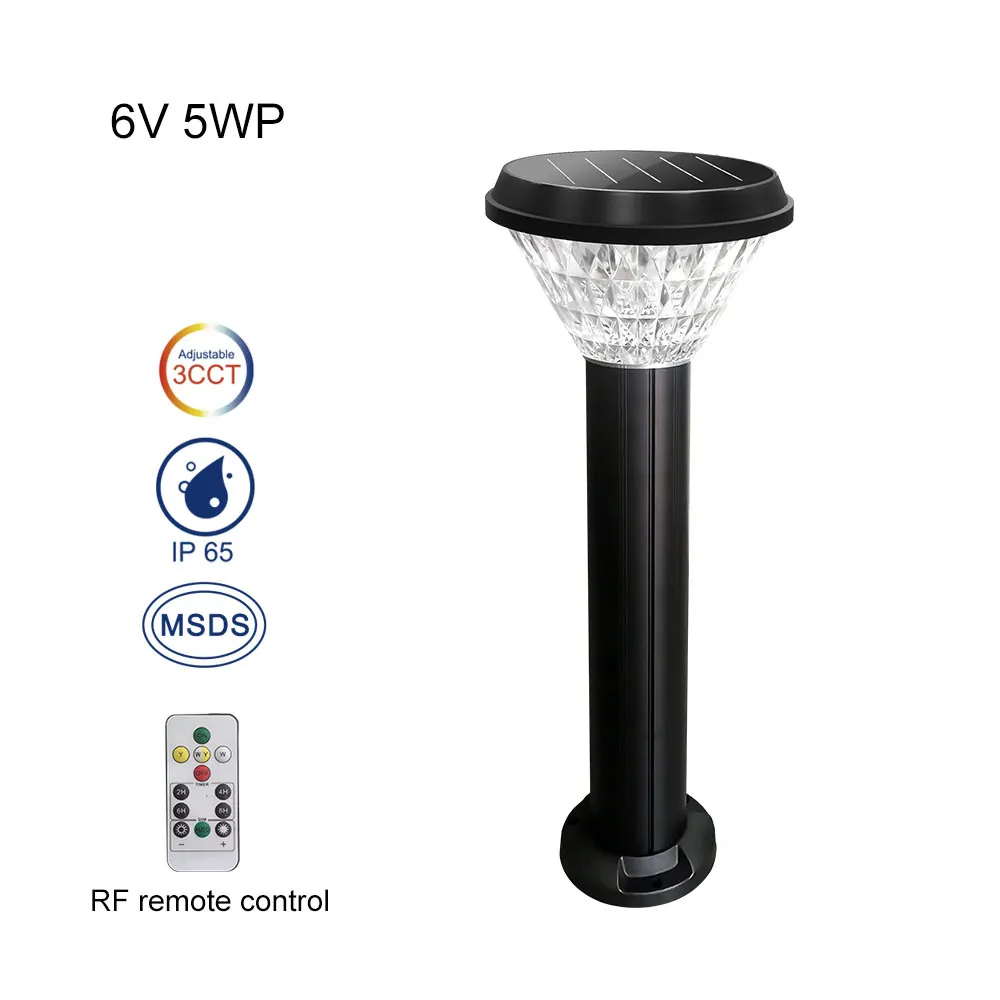 Round 5W Solar Post Lights 0.7M Height 3000K 4000K 6000K 3CCT Tunable LED Solar Garden Lights