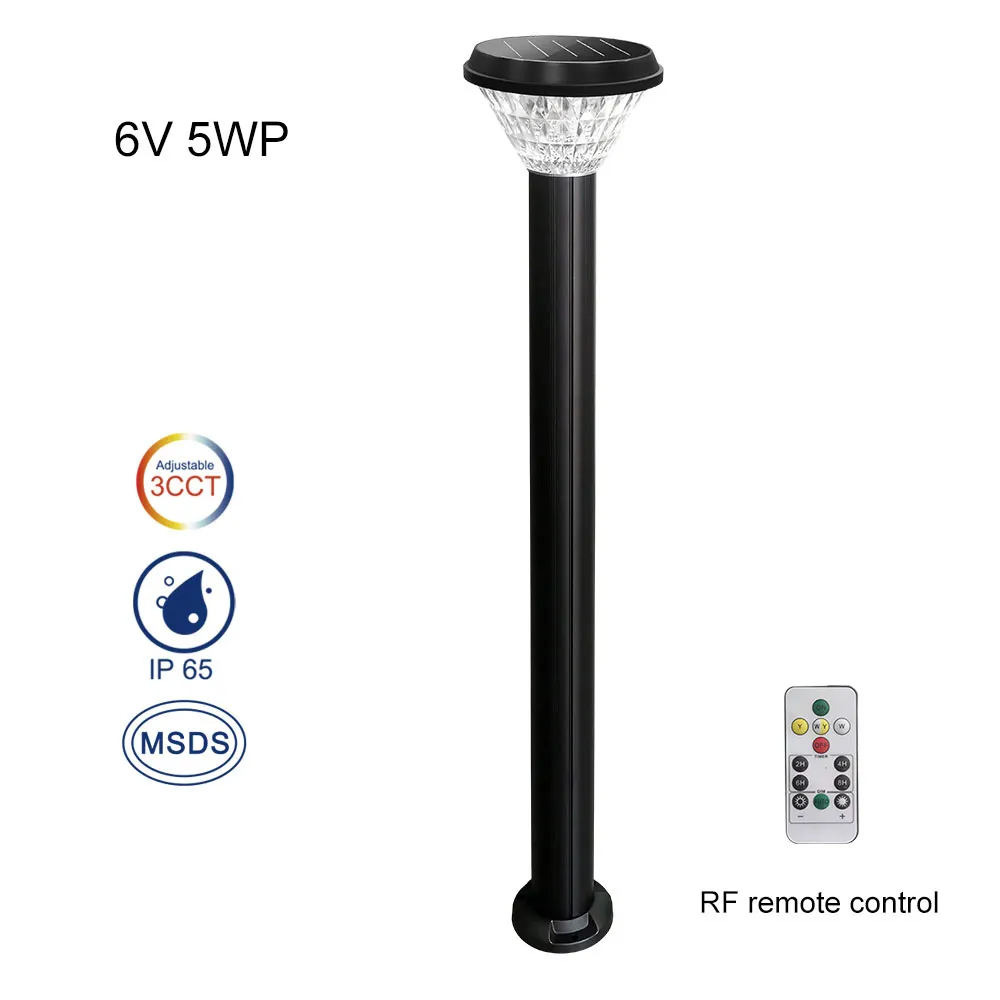 Round 5W Solar Post Lights 1.2M Height 3000K 4000K 6000K 3CCT Tunable LED Solar Garden Lights