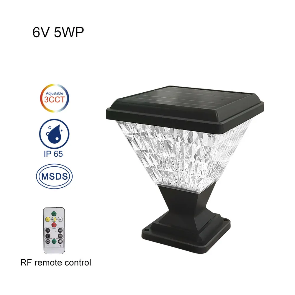 5W 500LM 3000K 4000K 6000K 3CCT Tunable LED Solar Garden Pillar Lights