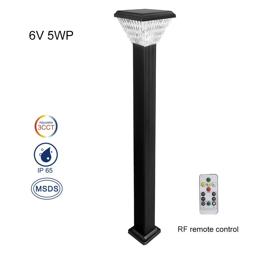 5W Solar Post Lights 1.2M Height 3000K 4000K 6000K 3CCT Tunable LED Solar Garden Lights