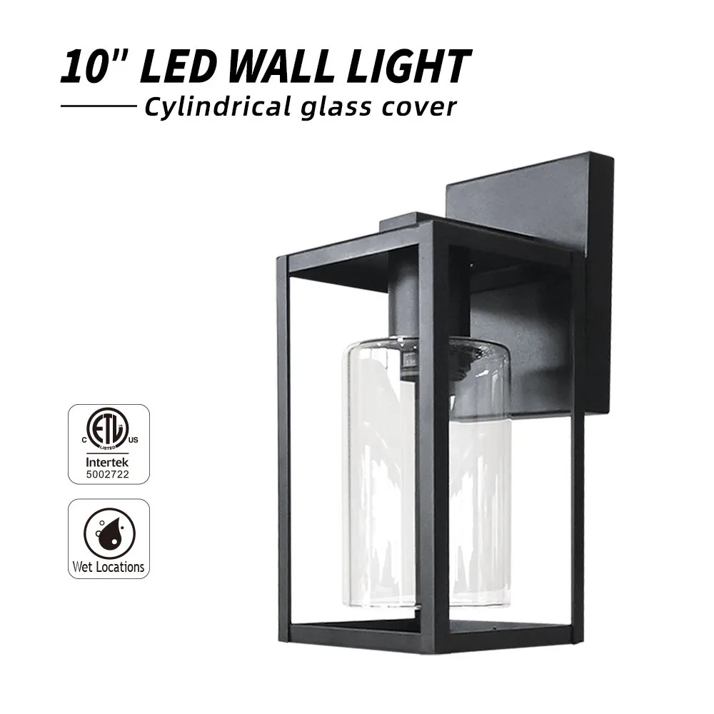10 Inch Cylinder E26 Sockets & Glass Shade Outdoor Wall Light, Light Source Replaceable