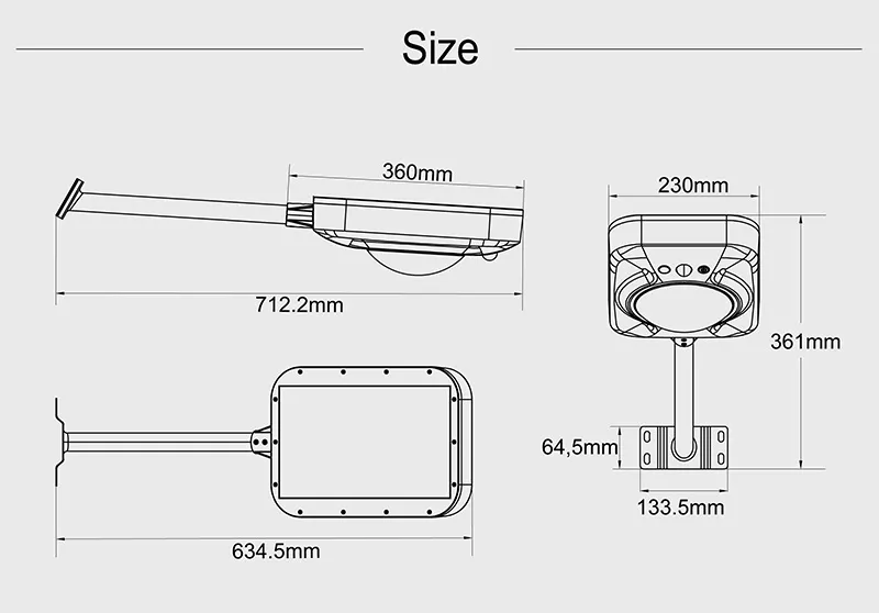 sizes of 200w solar street lights