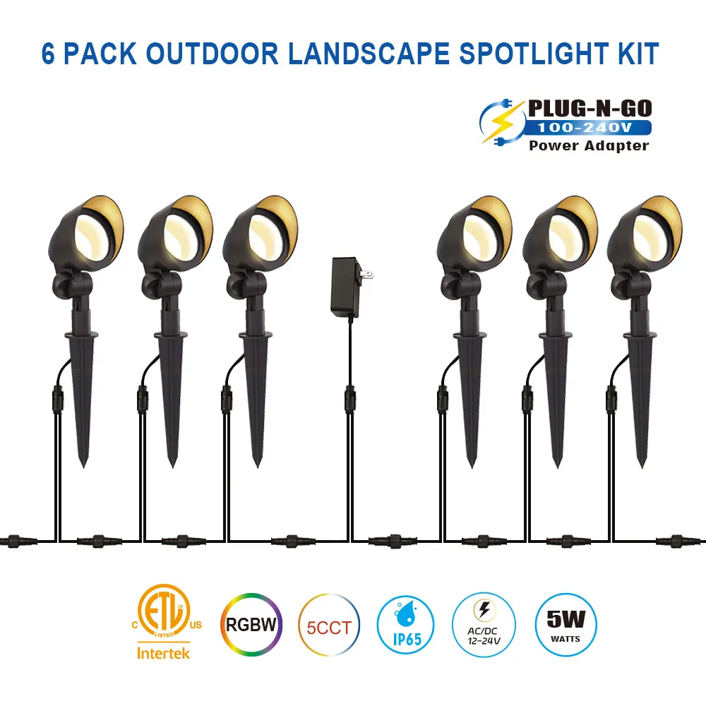12V Low Voltage Landscape Lighting Kit Outdoor Landscape Spotlights Kit (6 Pack) for Yard Garden Pathway